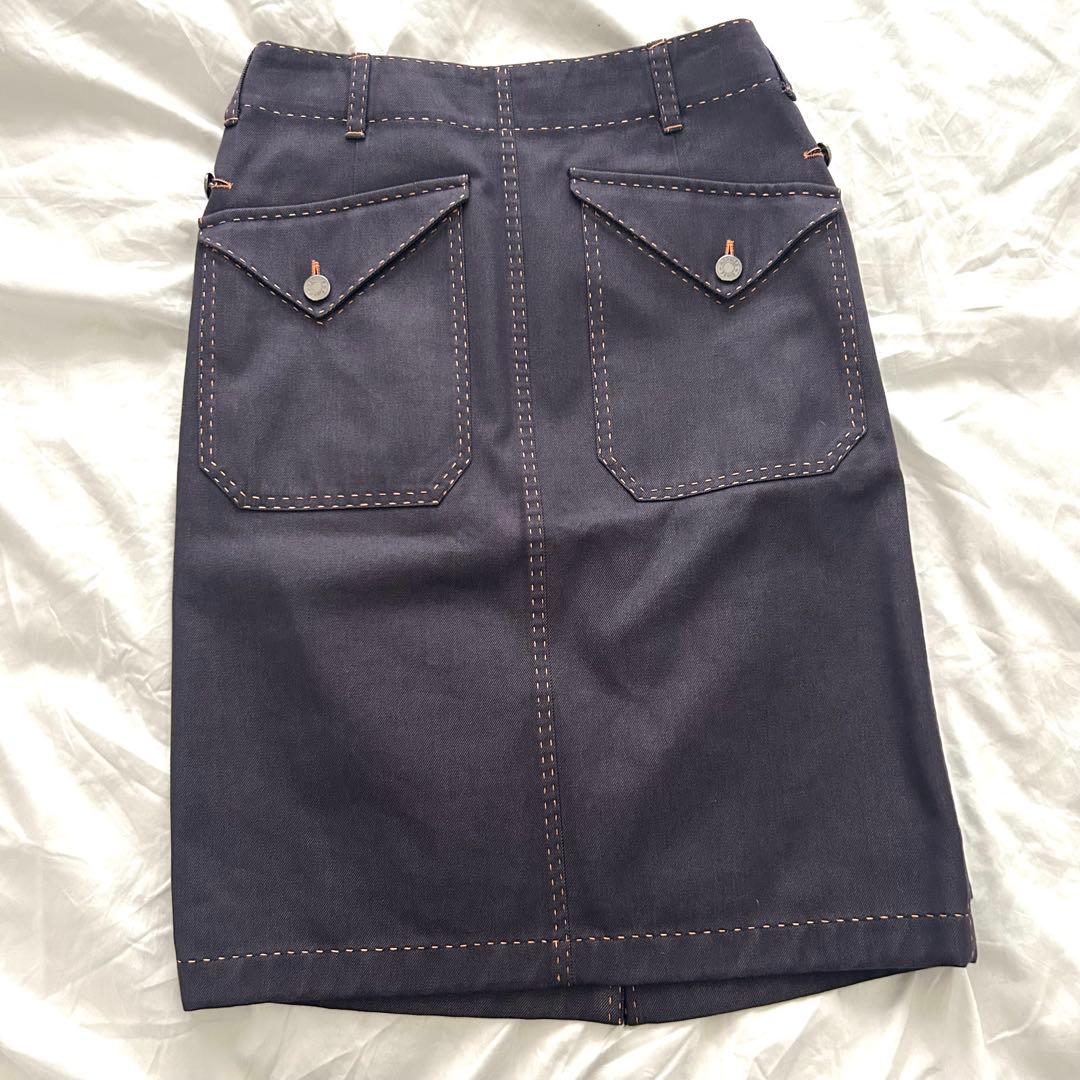 美品 HERMES エルメス スカート セリエ デニム ステッチ パープル 紫