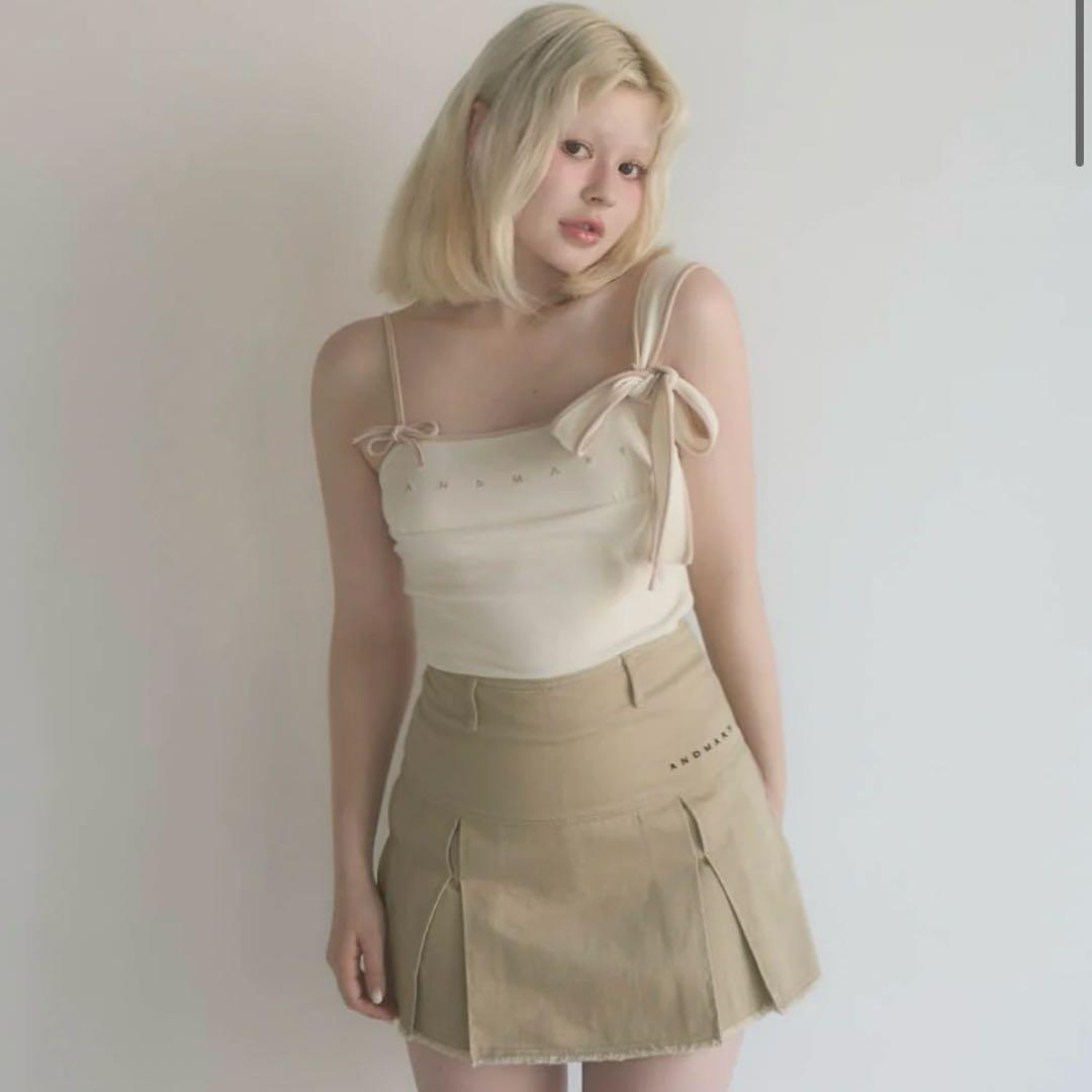 トップス andmary Bella ribbon tank ivory
