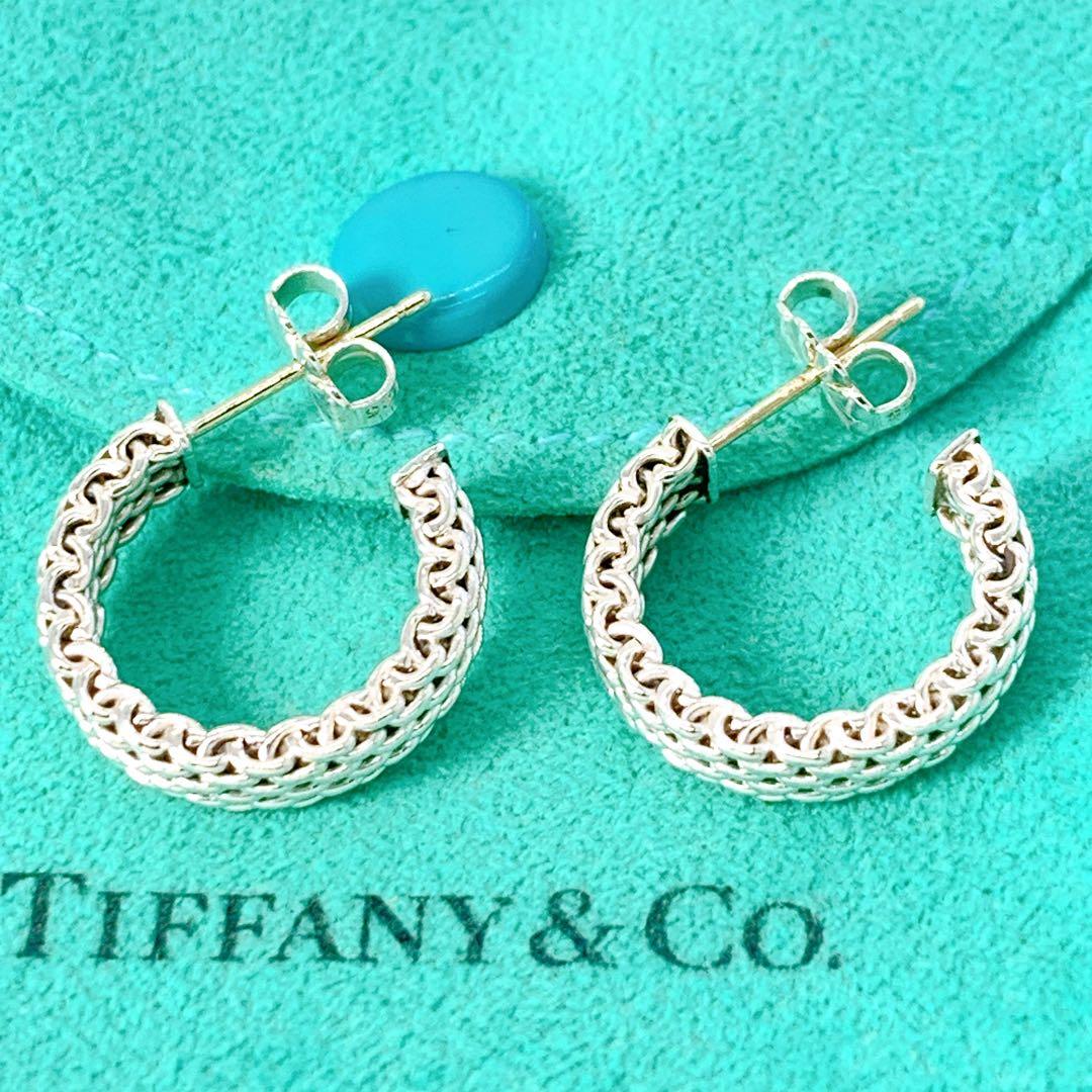 美品 ティファニー サマセット メッシュ フープ ピアス シルバー925
