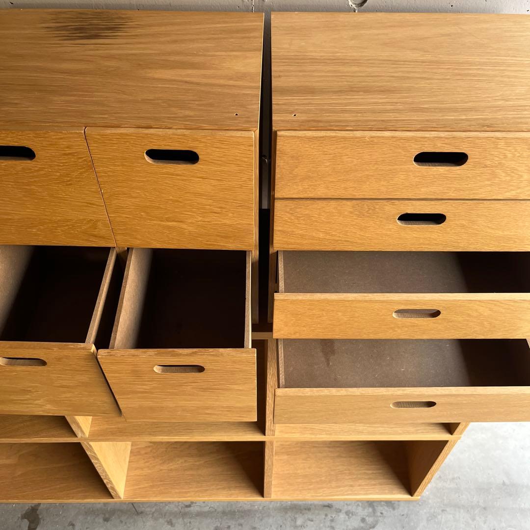 美品★無印 スタッキングシェルフセット・３段×２列・オーク材 チェスト２個竹箱付