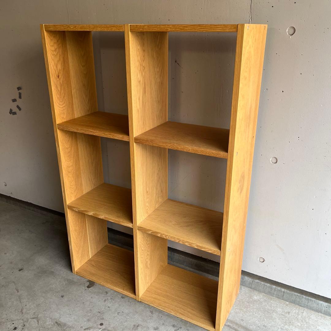 美品★無印 スタッキングシェルフセット・３段×２列・オーク材 チェスト２個竹箱付