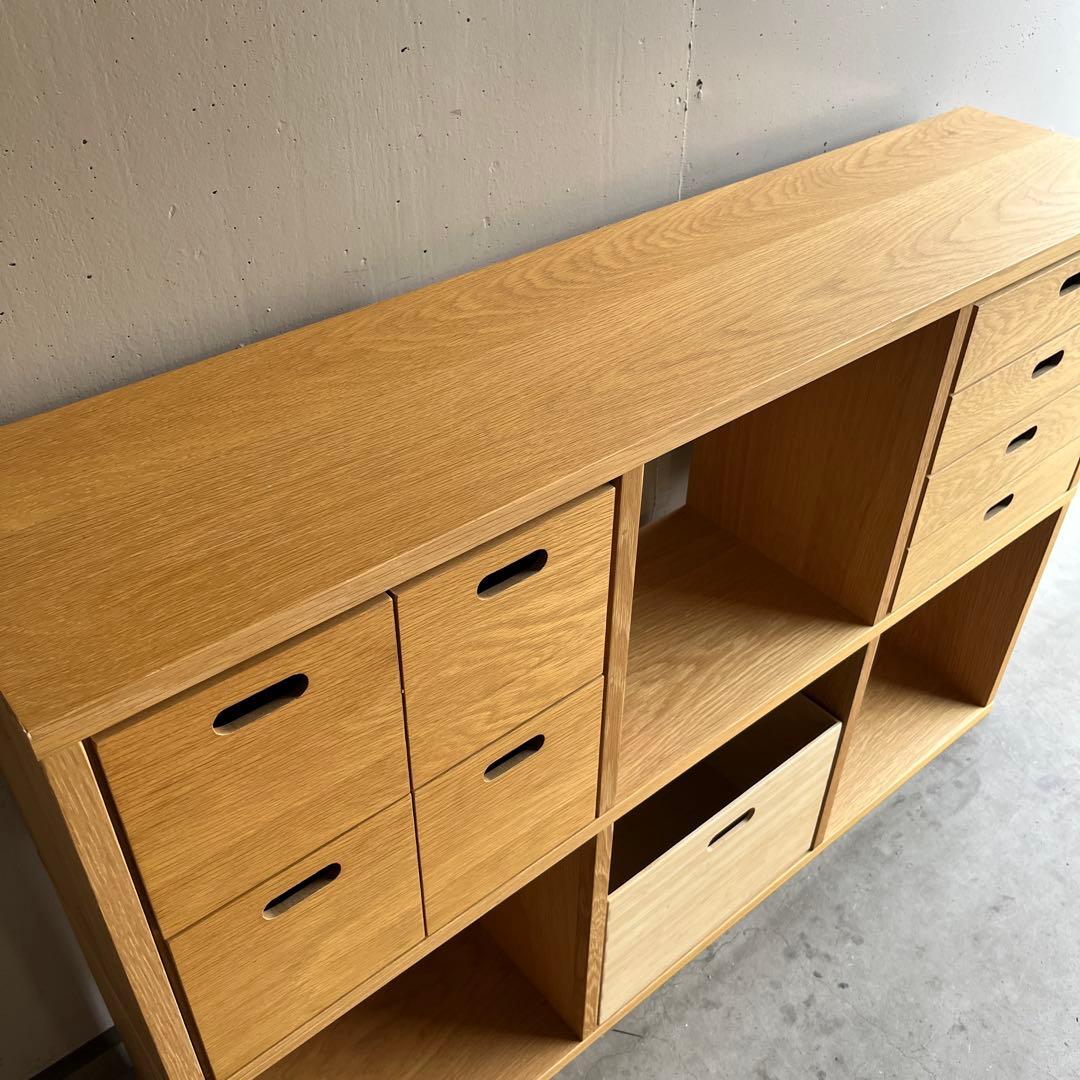 美品★無印 スタッキングシェルフセット・３段×２列・オーク材 チェスト２個竹箱付