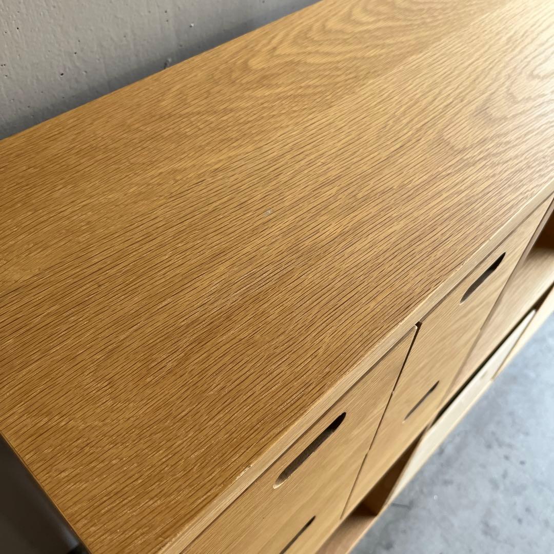 美品★無印 スタッキングシェルフセット・３段×２列・オーク材 チェスト２個竹箱付