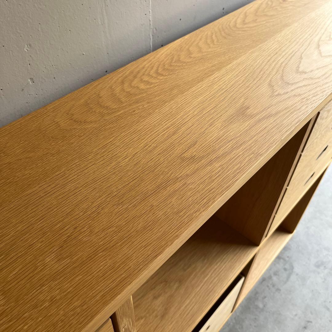 美品★無印 スタッキングシェルフセット・３段×２列・オーク材 チェスト２個竹箱付