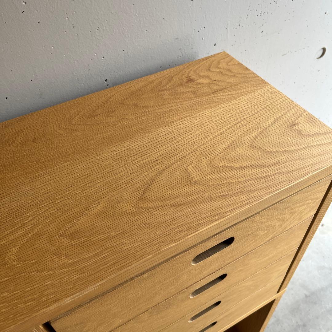 美品★無印 スタッキングシェルフセット・３段×２列・オーク材 チェスト２個竹箱付