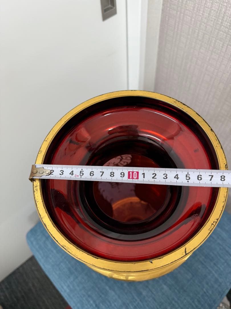 ベネチアングラス★フラワーベース 金色＆レッド チェコスロバキア 50㌢
