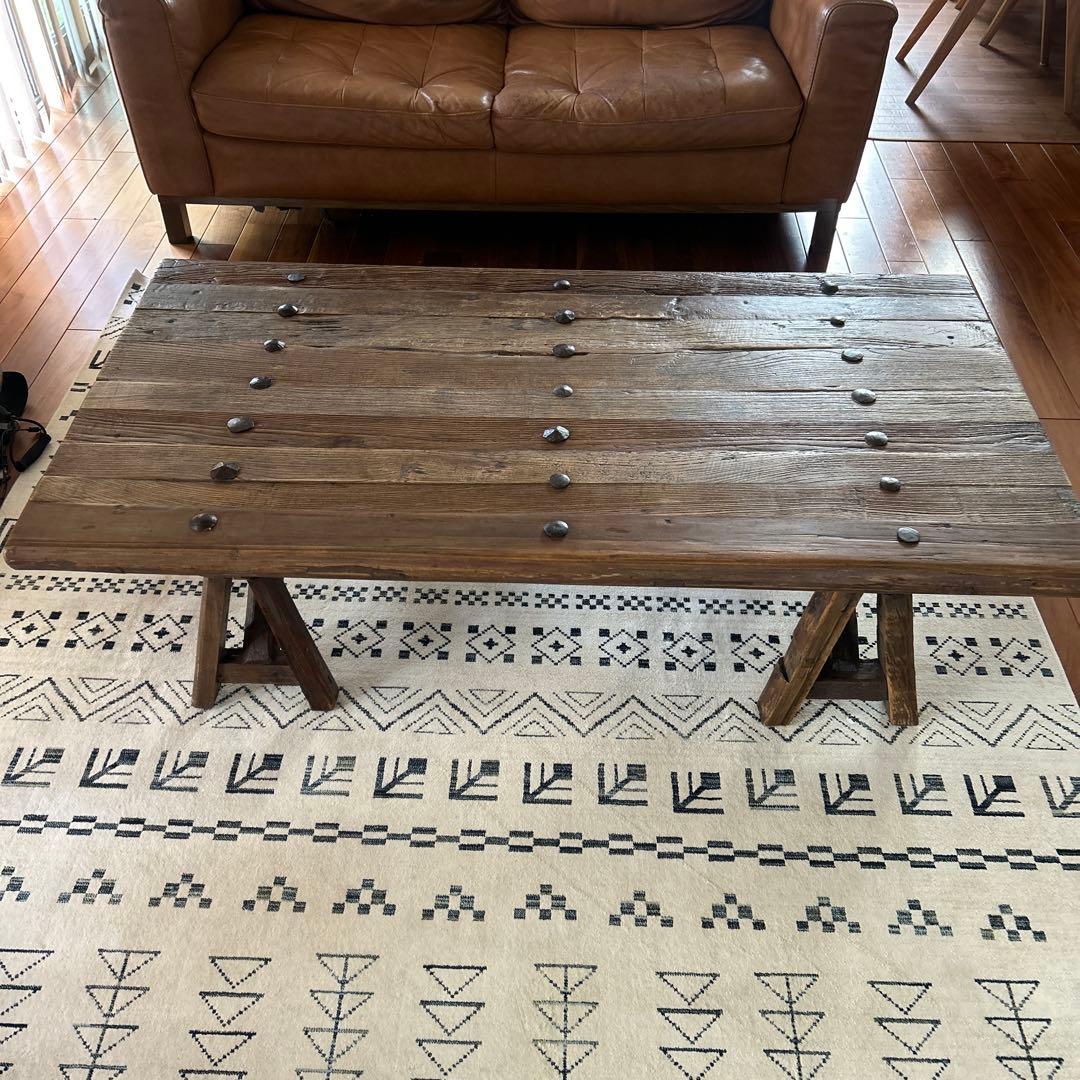 ローテーブル センターテーブル アンティーク風 木目 木 ヴィンテージ風 カフェ