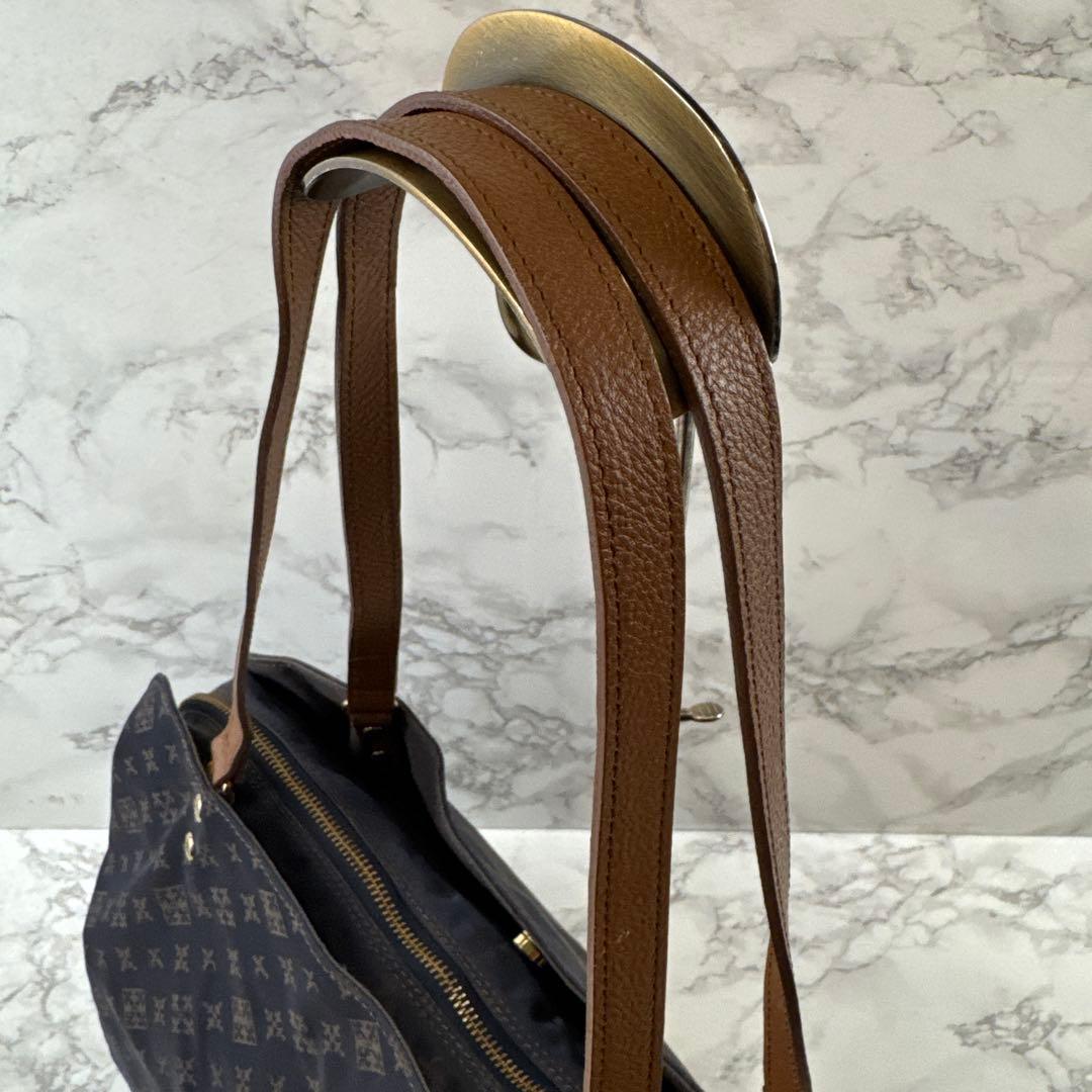 ほぼ未使用品russet ラシット ナイロン×本革 レザートートバッグ ネイビー