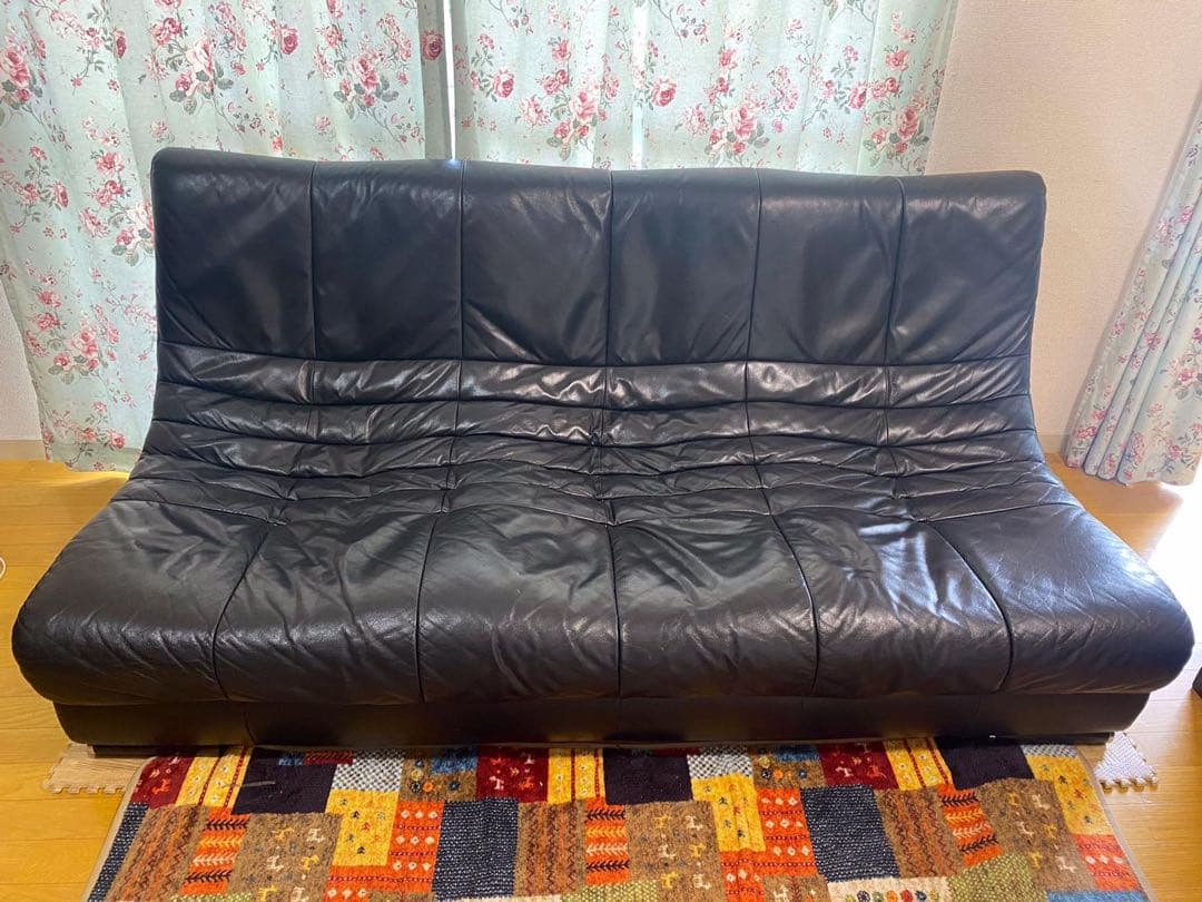 3人掛けソファ ブラック 合皮キッズOK