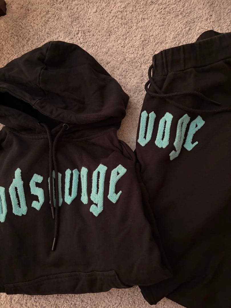 godsavage ブラック パーカー セットアップ