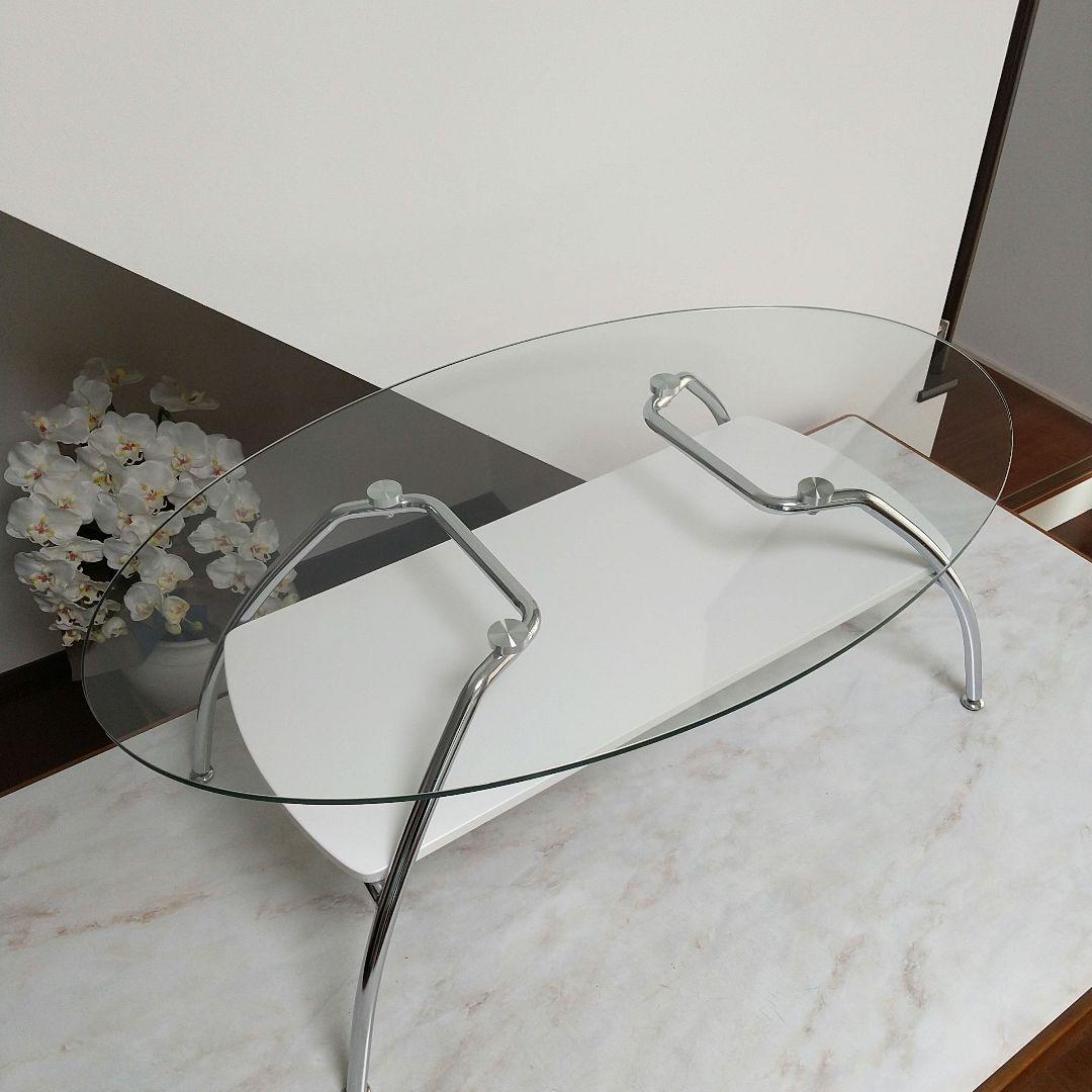 【 美品 】ニトリ 楕円形ガラスセンターテーブル