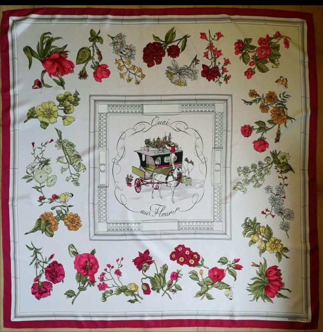 エルメス　HERMES　スカーフ　カレ90　花咲く河岸通り