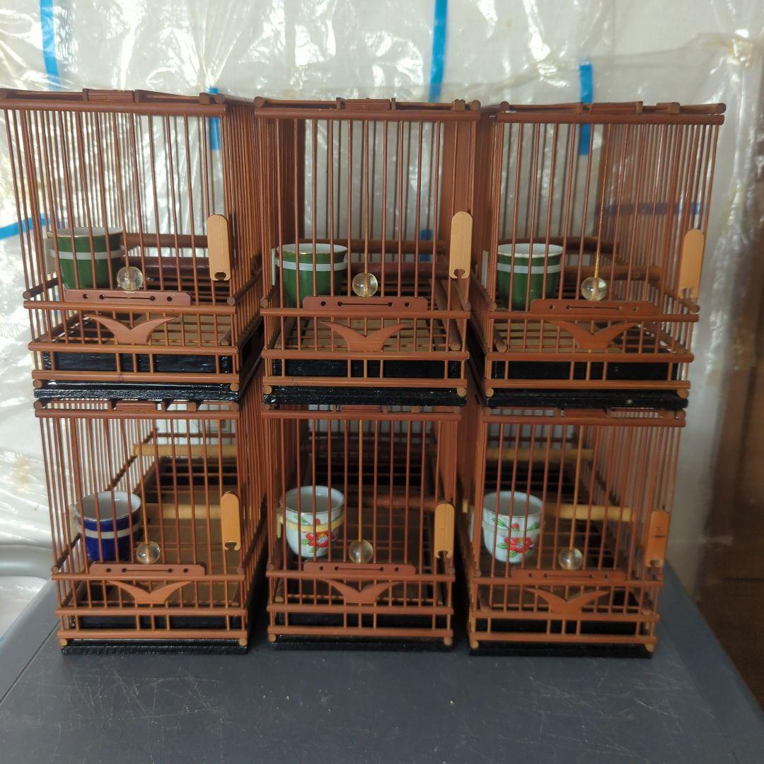鳥籠　（６個セット）　餌猪口６個。（九谷焼）名札６枚