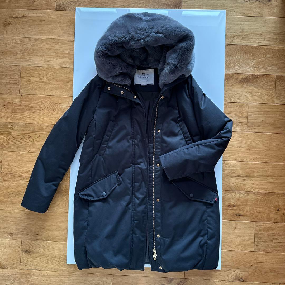 WOOLRICH ダウンジャケット S ブラック ラビットファー