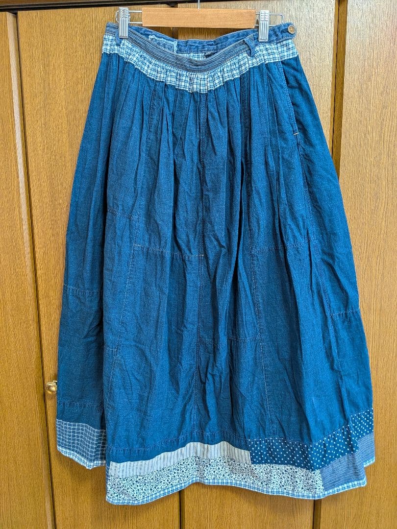 45R45rpm タペットのパッチワークスカート（インディゴ）