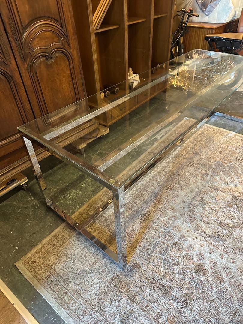 【東京都内23区配送無料】240cm ガラステーブル　事務　デザイナーズ　机