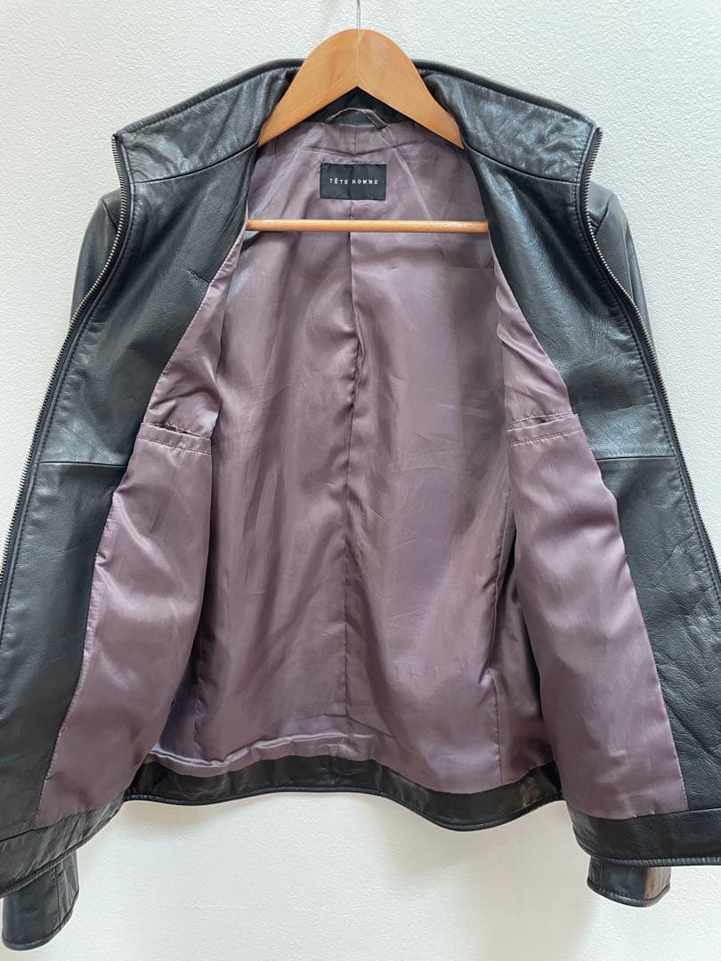 【美品】TETE HOMME（テットオム）牛革シングルライダース ジャケット L