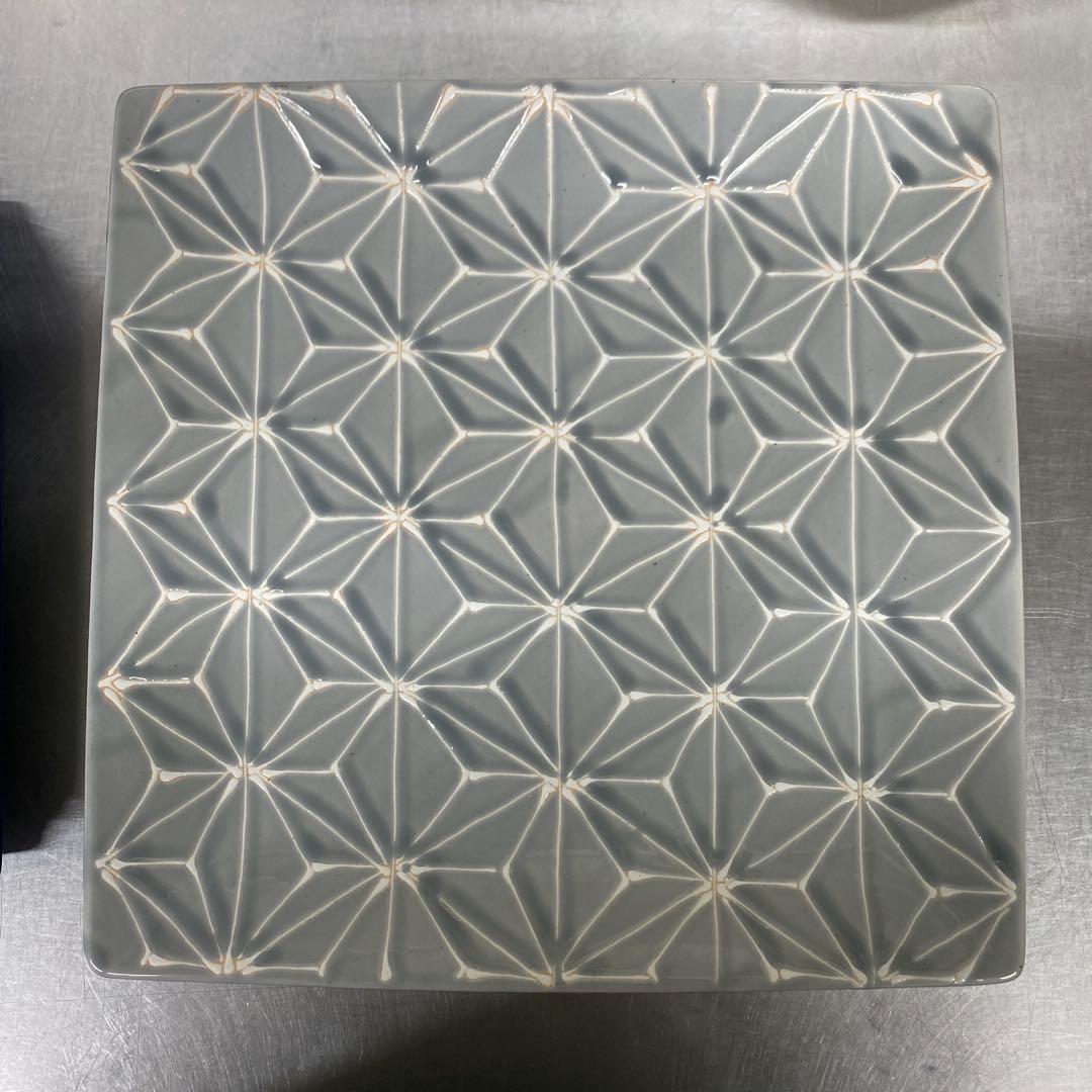 波佐見焼　ホワイトライン麻　スクエアプレートL 瑠璃 翔芳窯