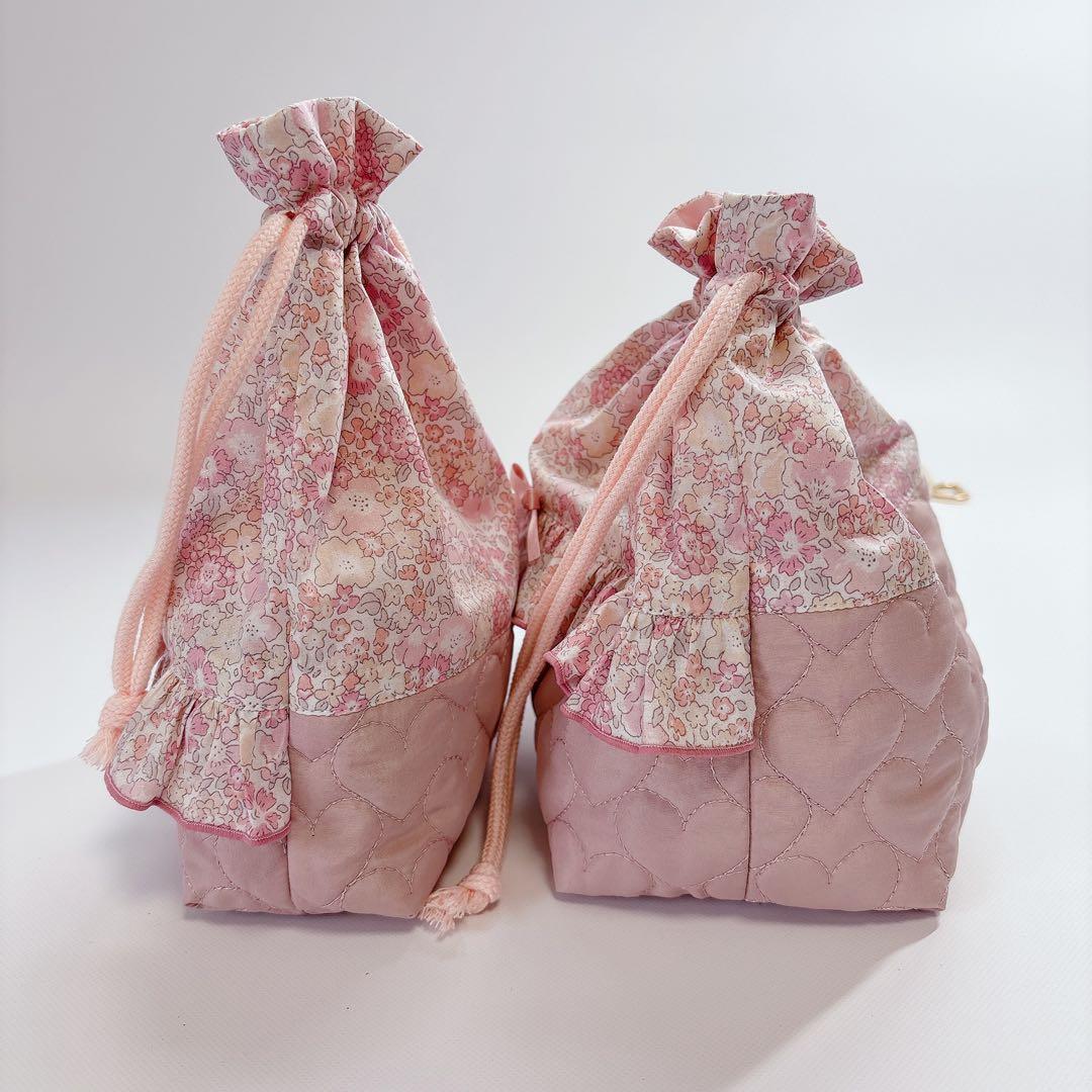 mamama様　レッスンバッグ　上履き袋　体操着袋　ヌビ　ハート　キルト