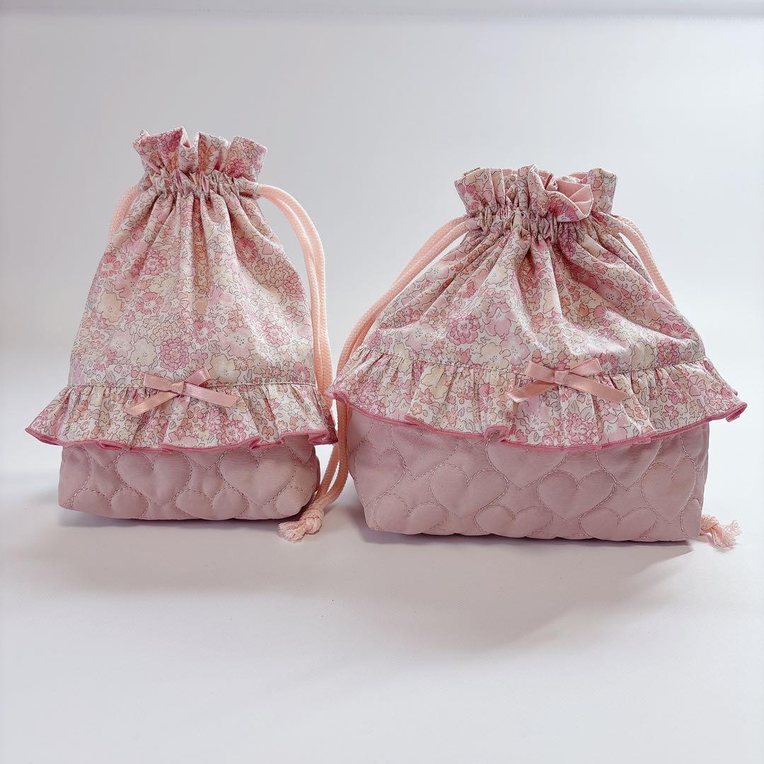 mamama様　レッスンバッグ　上履き袋　体操着袋　ヌビ　ハート　キルト