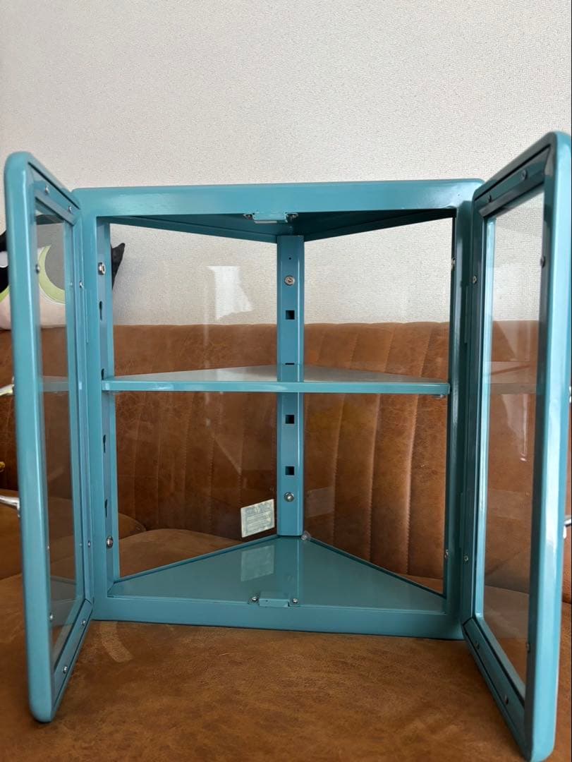 ダルトン　コーナーガラスキャビネット収納ケース　ライトブルー