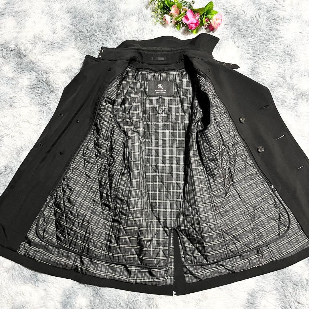 極美品　バーバリーブラックレーベル トレンチコート ライナー付 ベルト 黒 S