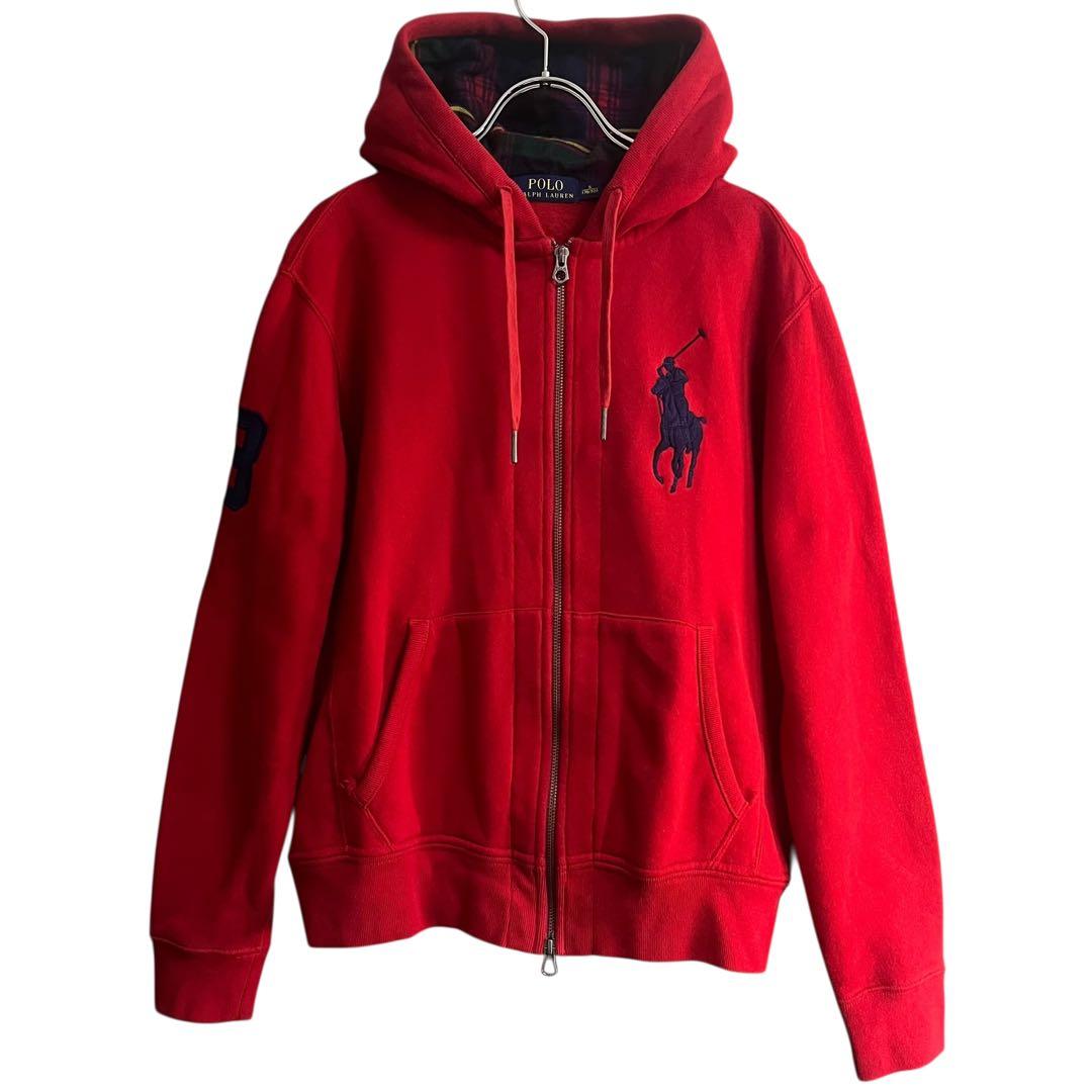 ポロラルフローレン ダブルジップパーカー ビッグポニー フルジップ レッド 美品