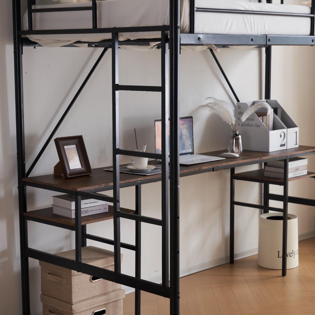 超人気！ロフトベッドデスク付き ラック棚付き ハシゴ階段北欧風 二段ベッド 大人