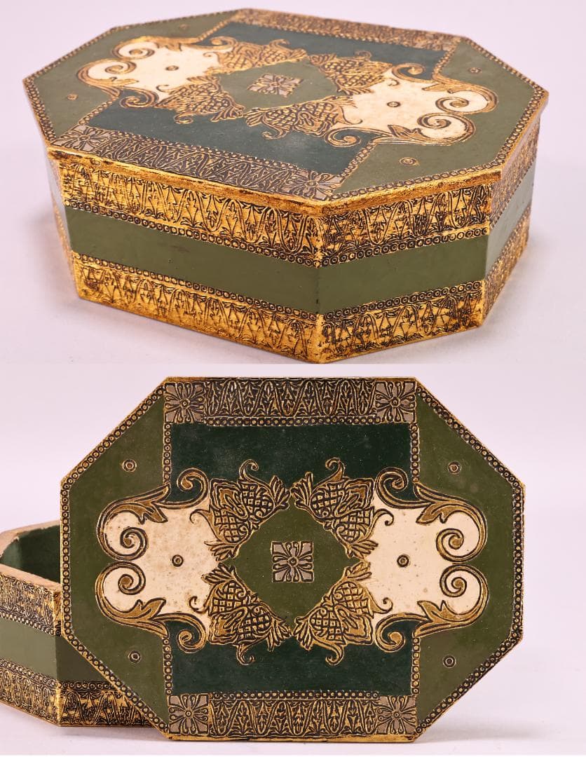 アンティーク雑貨　イタリア金箔工芸 デコ フィオレンティーノ　トレイ　小箱　冊子