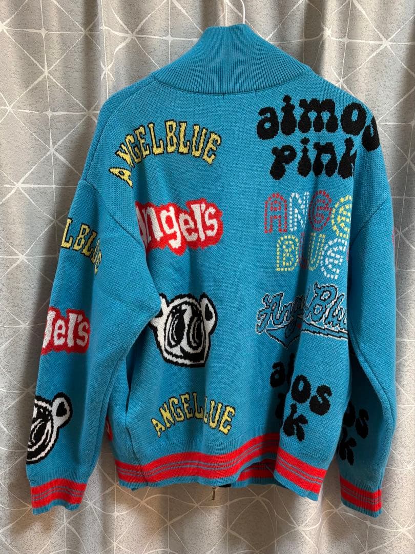 atmos pink × ANGEL BLUE 総柄 ロゴ ニットブルゾン