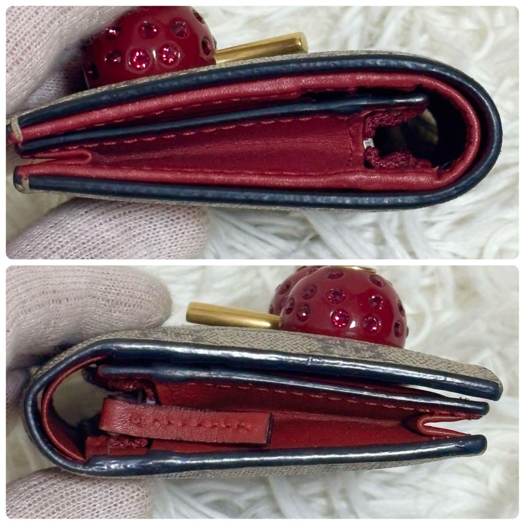 極美品✨グッチ　ストーン抜けなし チェリー さくらんぼ 二つ折り財布 GG柄