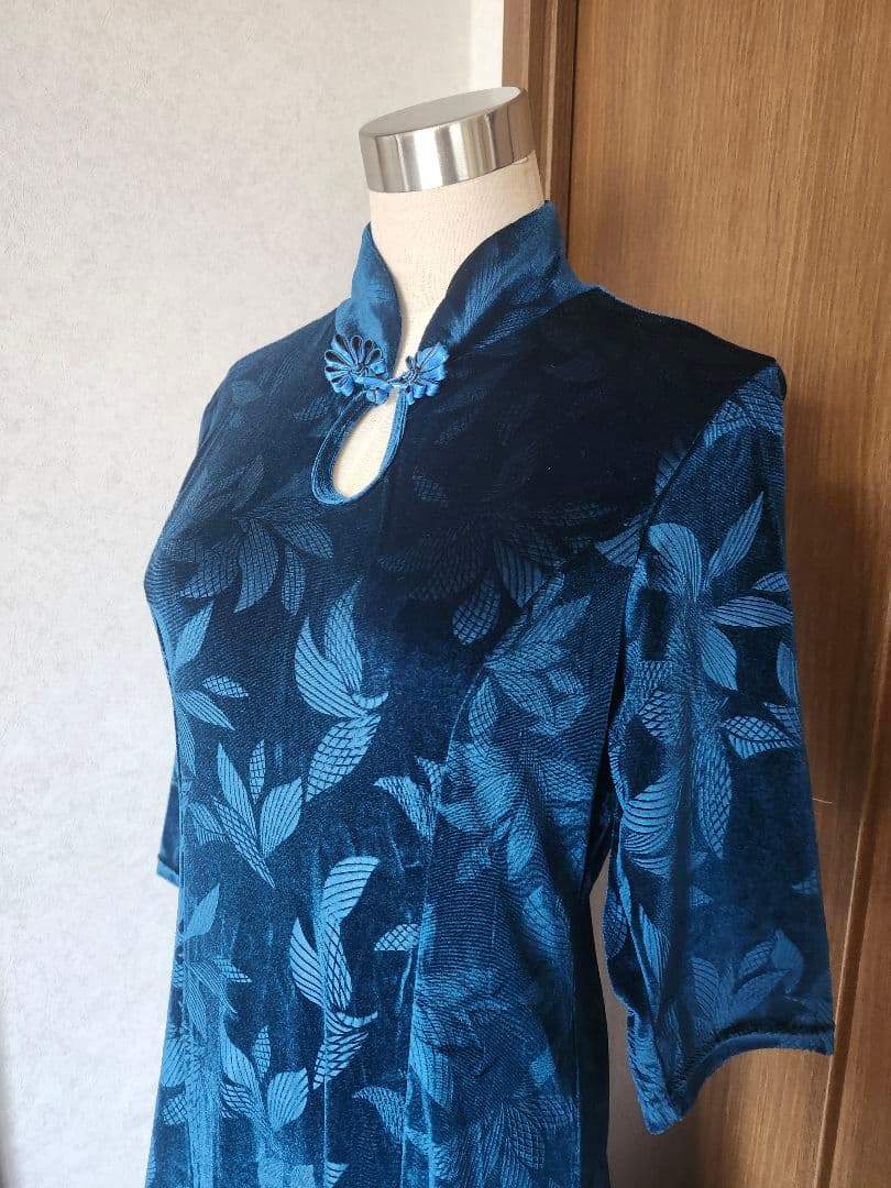 社交ダンス パーティー トライアル ベロア チャイナ風ドレス グリーン XXL