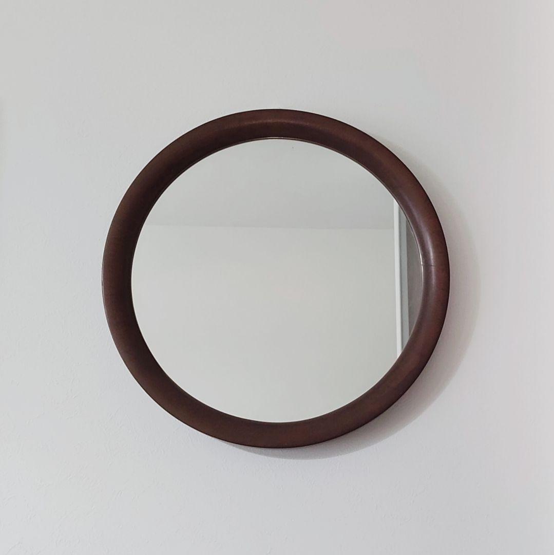 木製 曲木鏡 レトロ 円形 ウォールミラー 壁掛け鏡 秋田木工風 訳あり