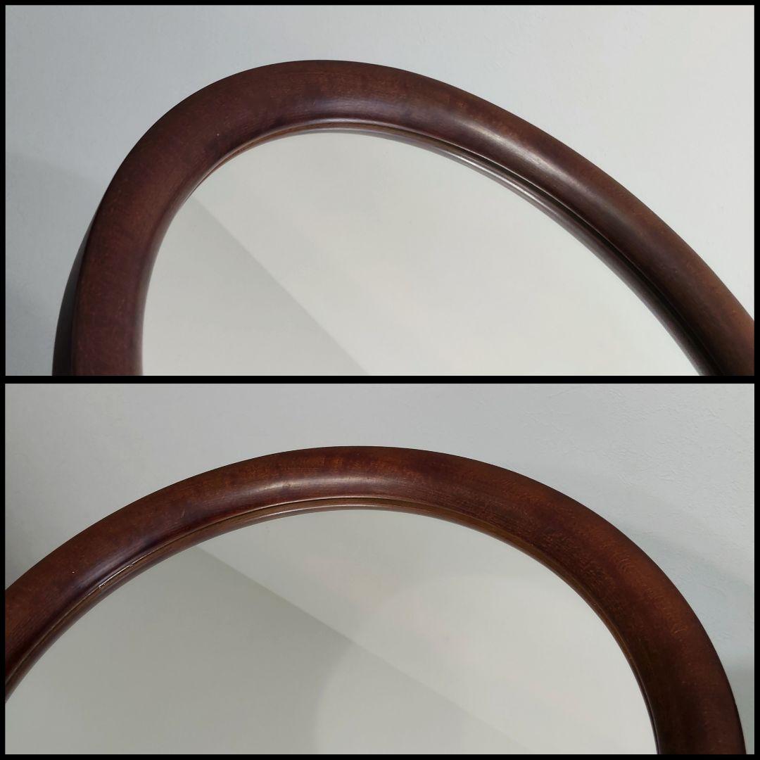 木製 曲木鏡 レトロ 円形 ウォールミラー 壁掛け鏡 秋田木工風 訳あり