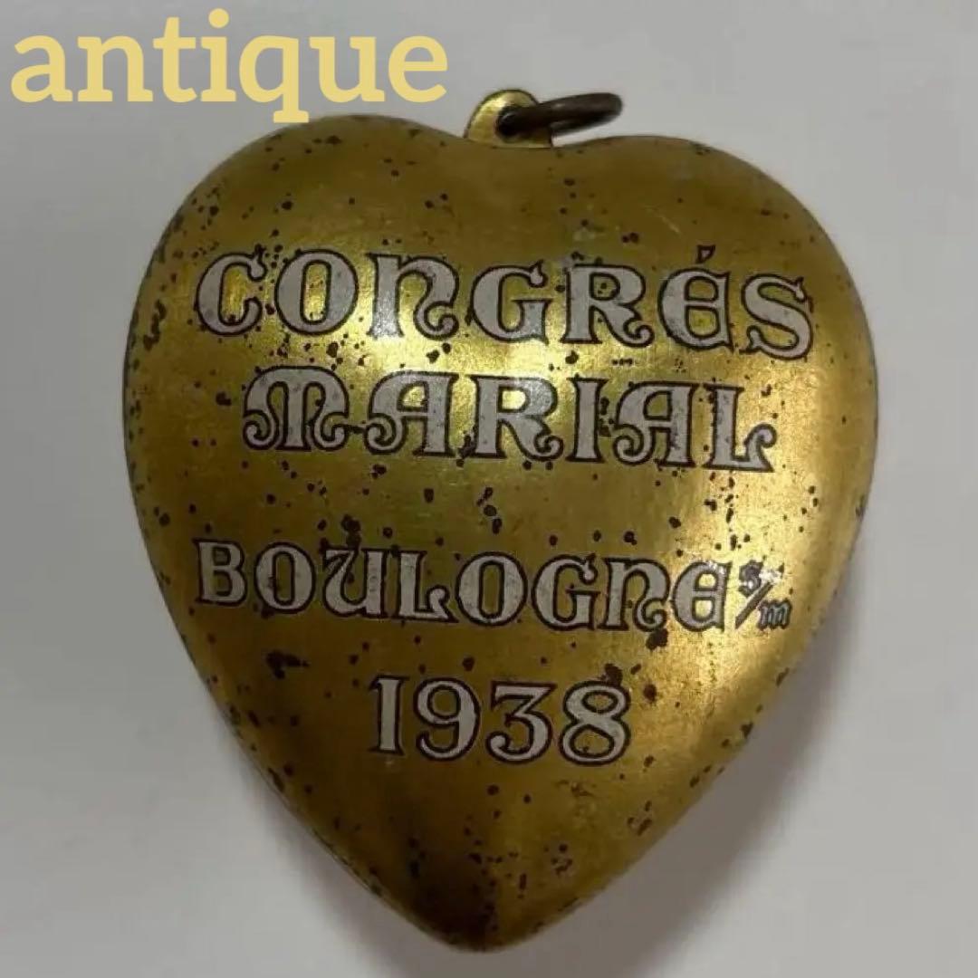 レア　ヴィンテージ　フランス　金のハート　ブリキ缶　ブリキオーナメント　小物入れ