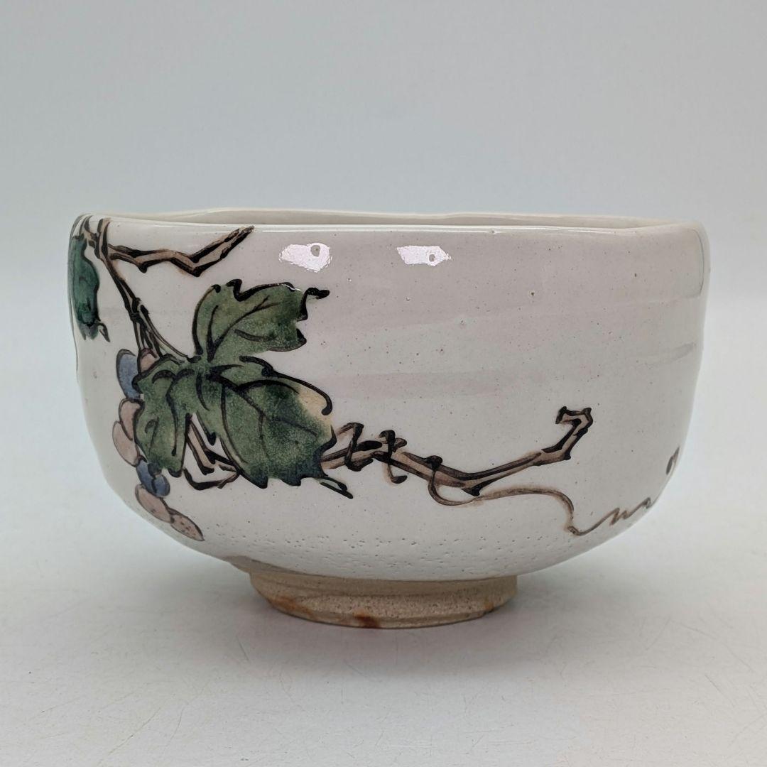 力石俊二 色絵葡萄文茶盌 共箱栞 益子焼 抹茶碗 抹茶茶碗 茶道具 茶器 食器