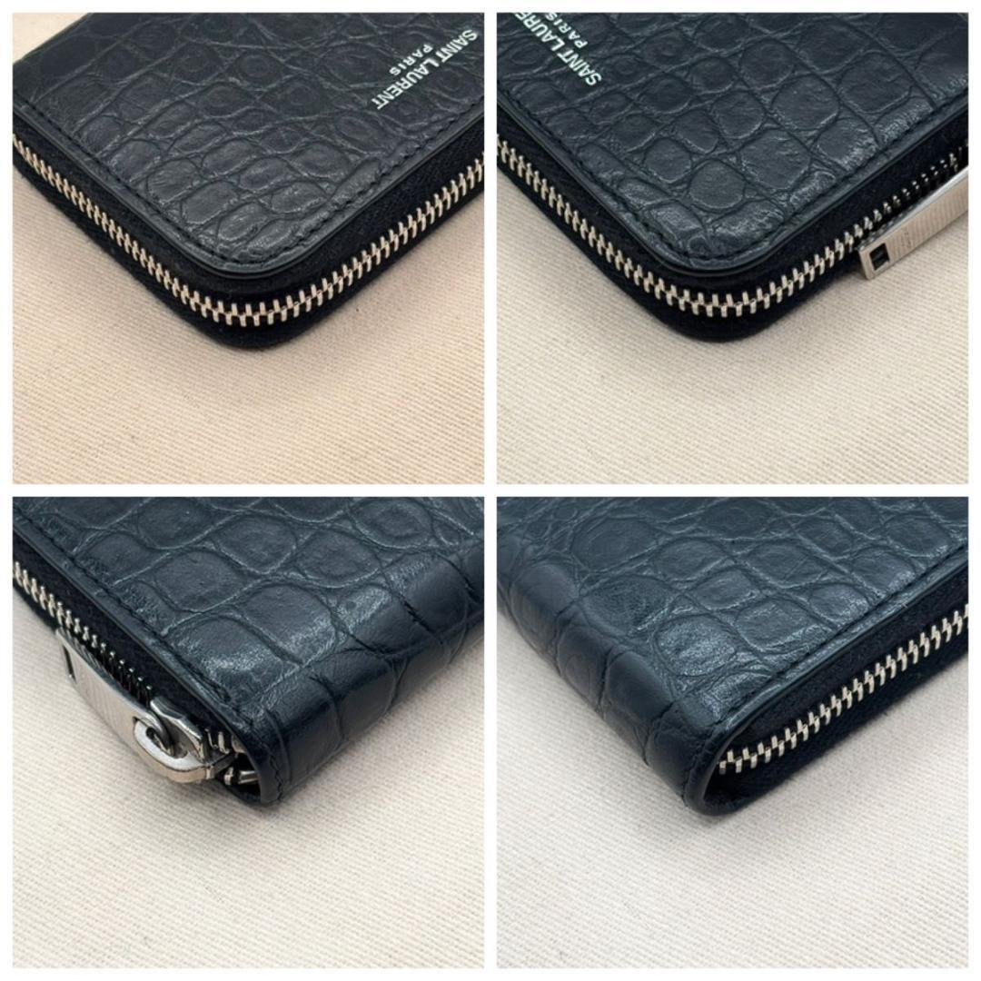 サンローラン　ケース　クロコ　小銭入れ　ブラック　ロゴ　ファスナー　ジップ
