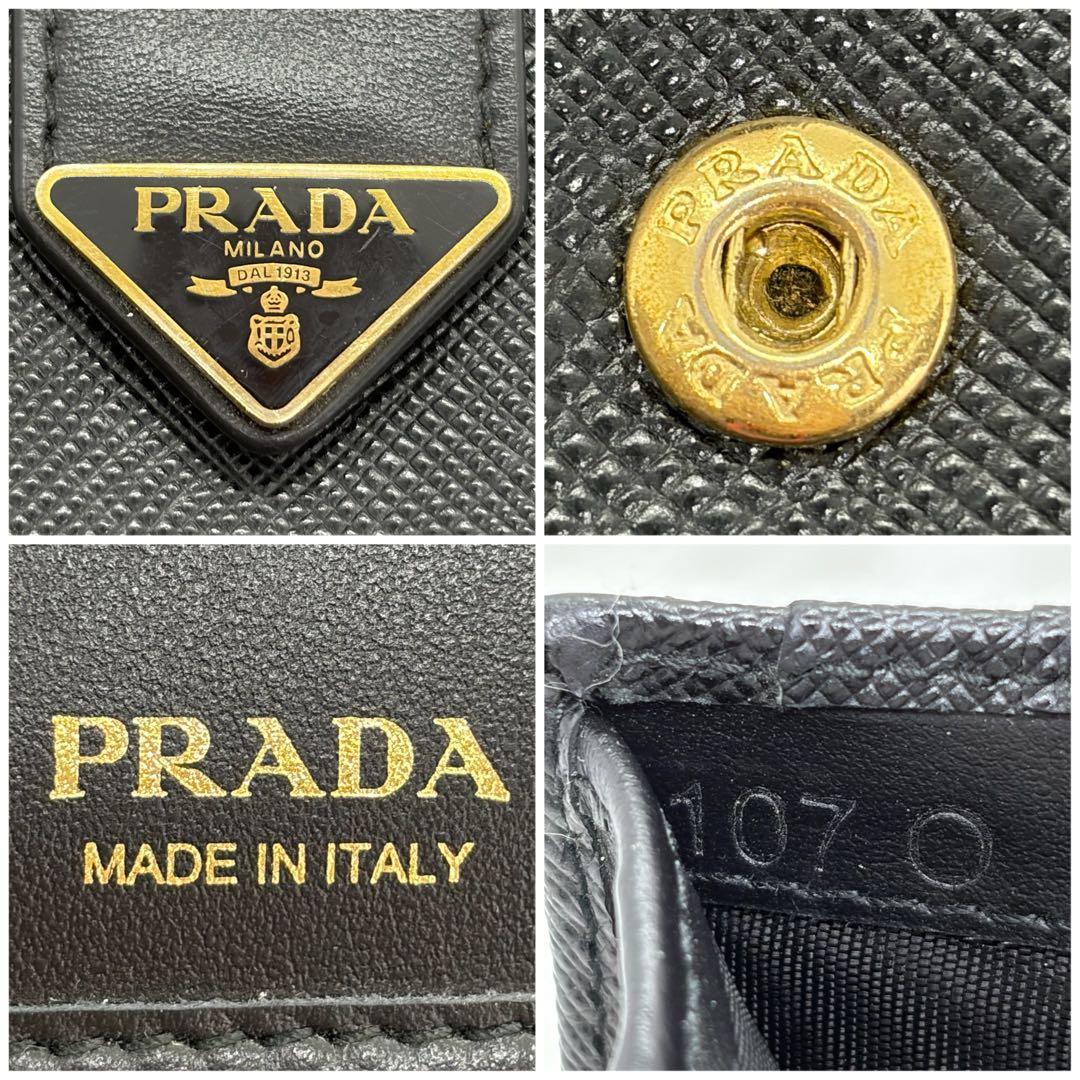 付属品完品／現行✨プラダ　二つ折り　三角ロゴ　サフィアーノ　レザー　ブラック