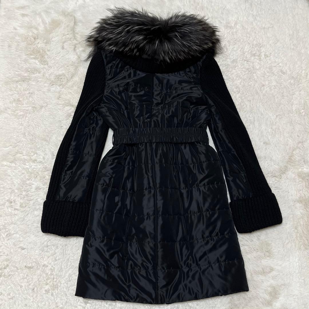 美品　EPOCA ロングコート　ベルト　ファー　レザー　ニット　ダウン　黒　L