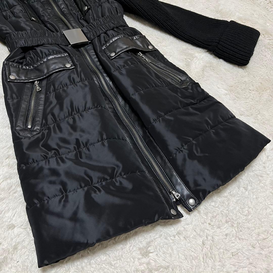 美品　EPOCA ロングコート　ベルト　ファー　レザー　ニット　ダウン　黒　L