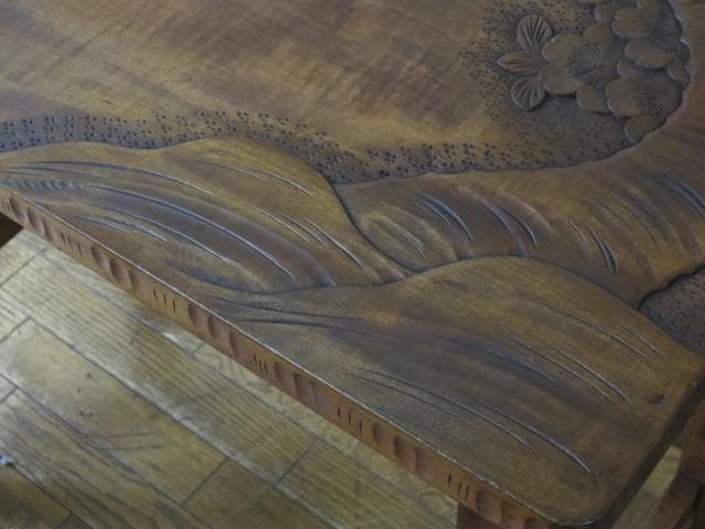 伝統工芸 軽井沢彫り『桜・松・竹』彫刻 3つ組 ネストテーブル/サイドテーブル