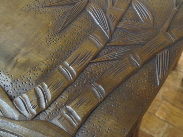 伝統工芸 軽井沢彫り『桜・松・竹』彫刻 3つ組 ネストテーブル/サイドテーブル