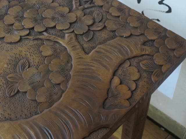 伝統工芸 軽井沢彫り『桜・松・竹』彫刻 3つ組 ネストテーブル/サイドテーブル