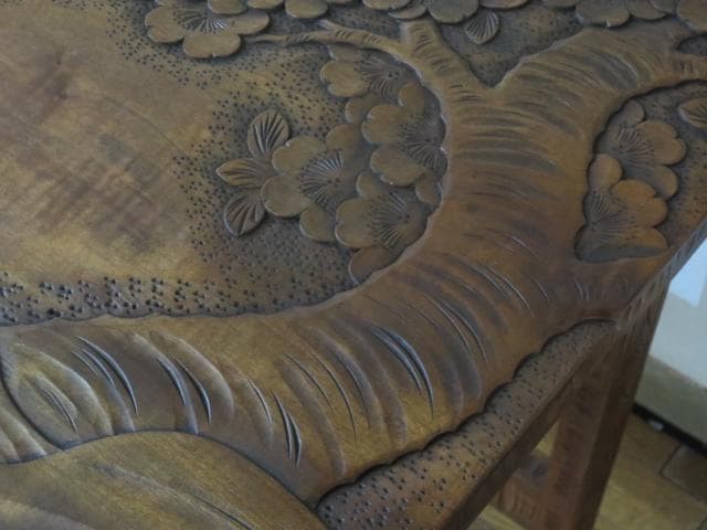 伝統工芸 軽井沢彫り『桜・松・竹』彫刻 3つ組 ネストテーブル/サイドテーブル