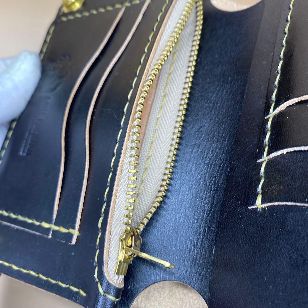 [値下] 無骨 艶 手染め 茶芯 お札折らずに収納ミドルトラッカーウォレット