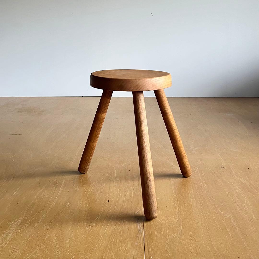 ヴィンテージスツール 3本脚 ブルータリズム フランス製 無垢材