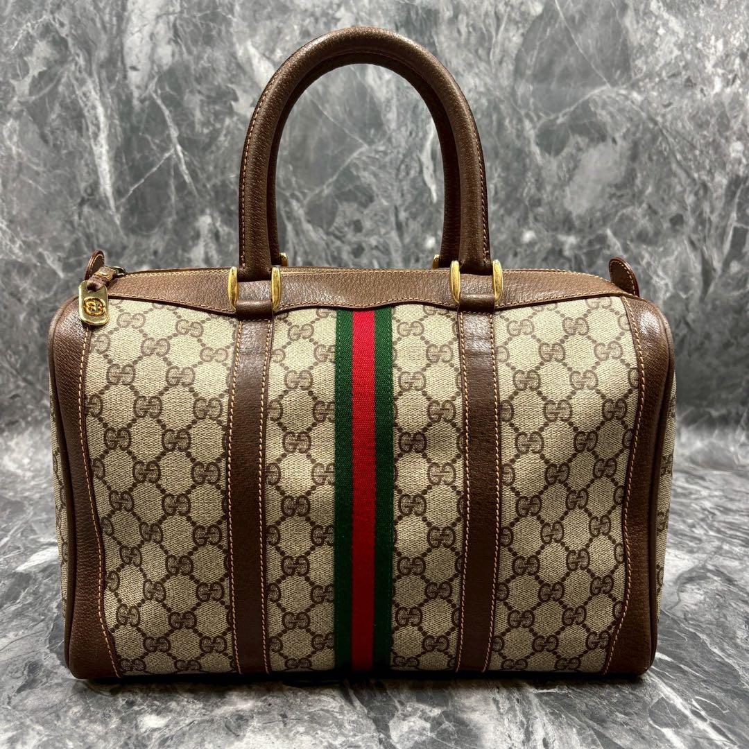 ✨極美品✨GUCCI シェリーライン GG レザー ブラウン ボストンバッグ