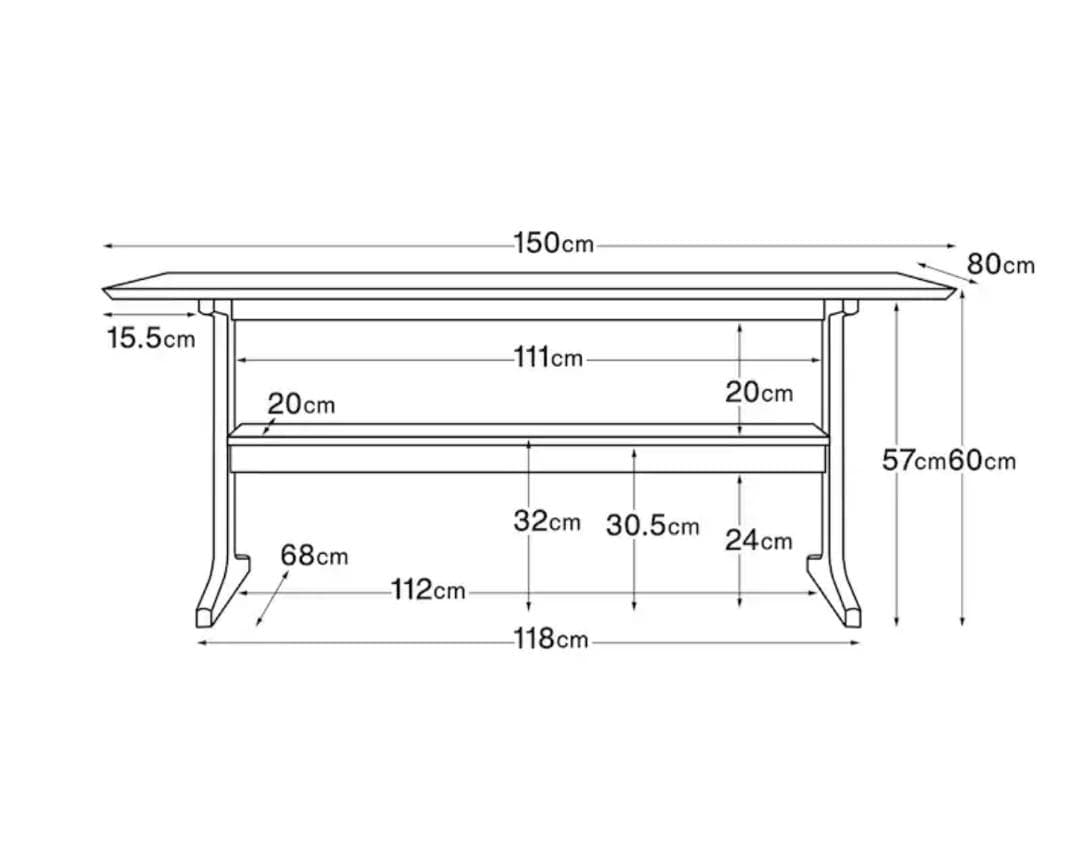 無印ダイニングテーブル150㎝×80㎝×高さ60㎝