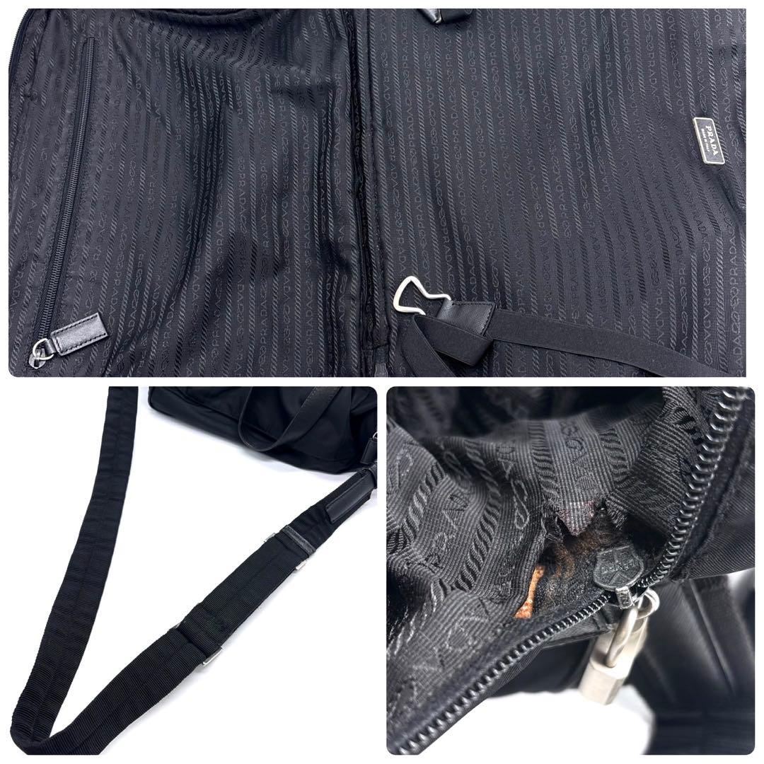 プラダ　ボストンバッグ　2way キャリー　大容量　パドロック　三角ロゴ　黒