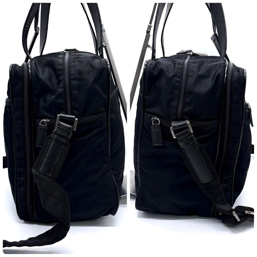 プラダ　ボストンバッグ　2way キャリー　大容量　パドロック　三角ロゴ　黒